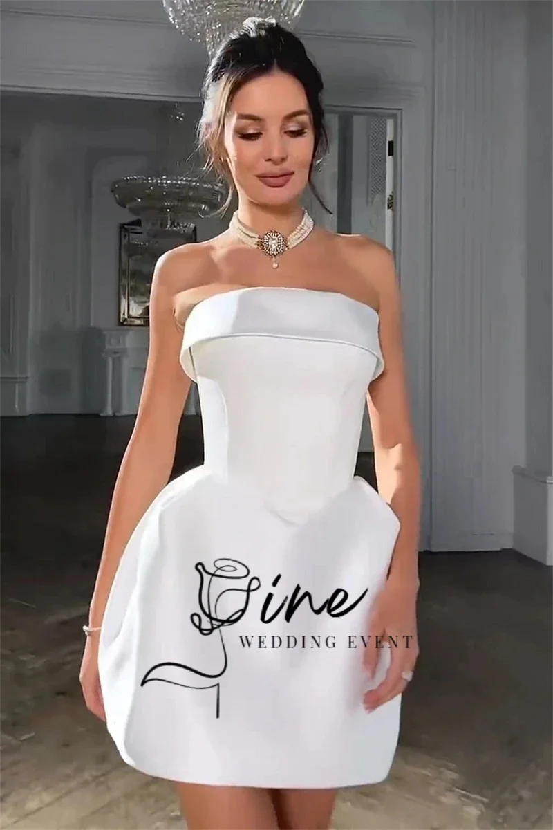 Oine Customized White Short Wedding Dresses Strapless Mini Sexy Bridal Gowns Sleeveless Formal Party Dress for Bride Birthday