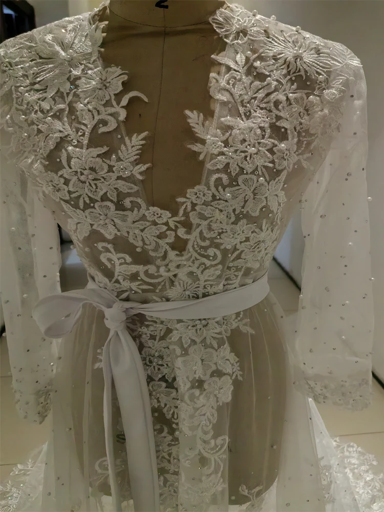 Pearls Appliques Long Sleeve Wedding Robe Jacket Robe Party Shawl BOLERO Bridal Cape Crystal Beaded Long Wedding Coat Customized