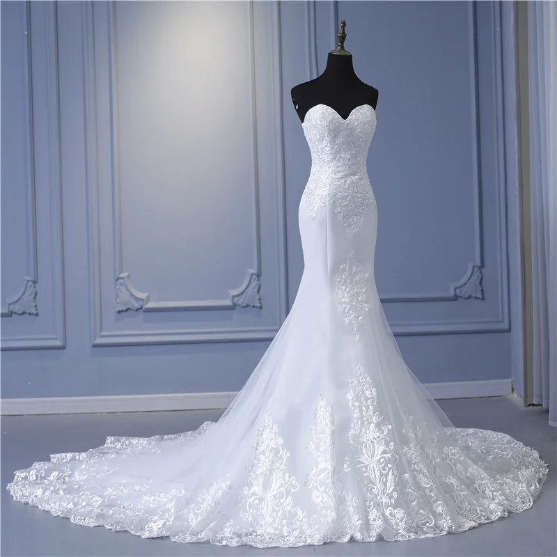 Y&M New Arabic Aso Ebi Vintage Lace Beaded Sequined Wedding Dresses Strapless Mermaid Bridal Dress Sexy Customized Wedding Gowns