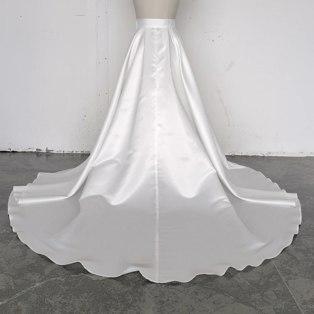 Satin Bridal Detachable Long Train Wedding Removable Skirt for Dresses Waistband Party Overskirt