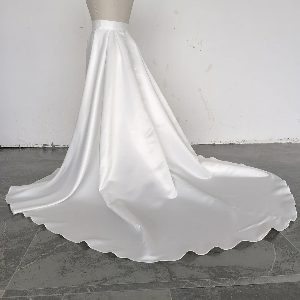 Satin Bridal Detachable Long Train Wedding Removable Skirt for Dresses Waistband Party Overskirt