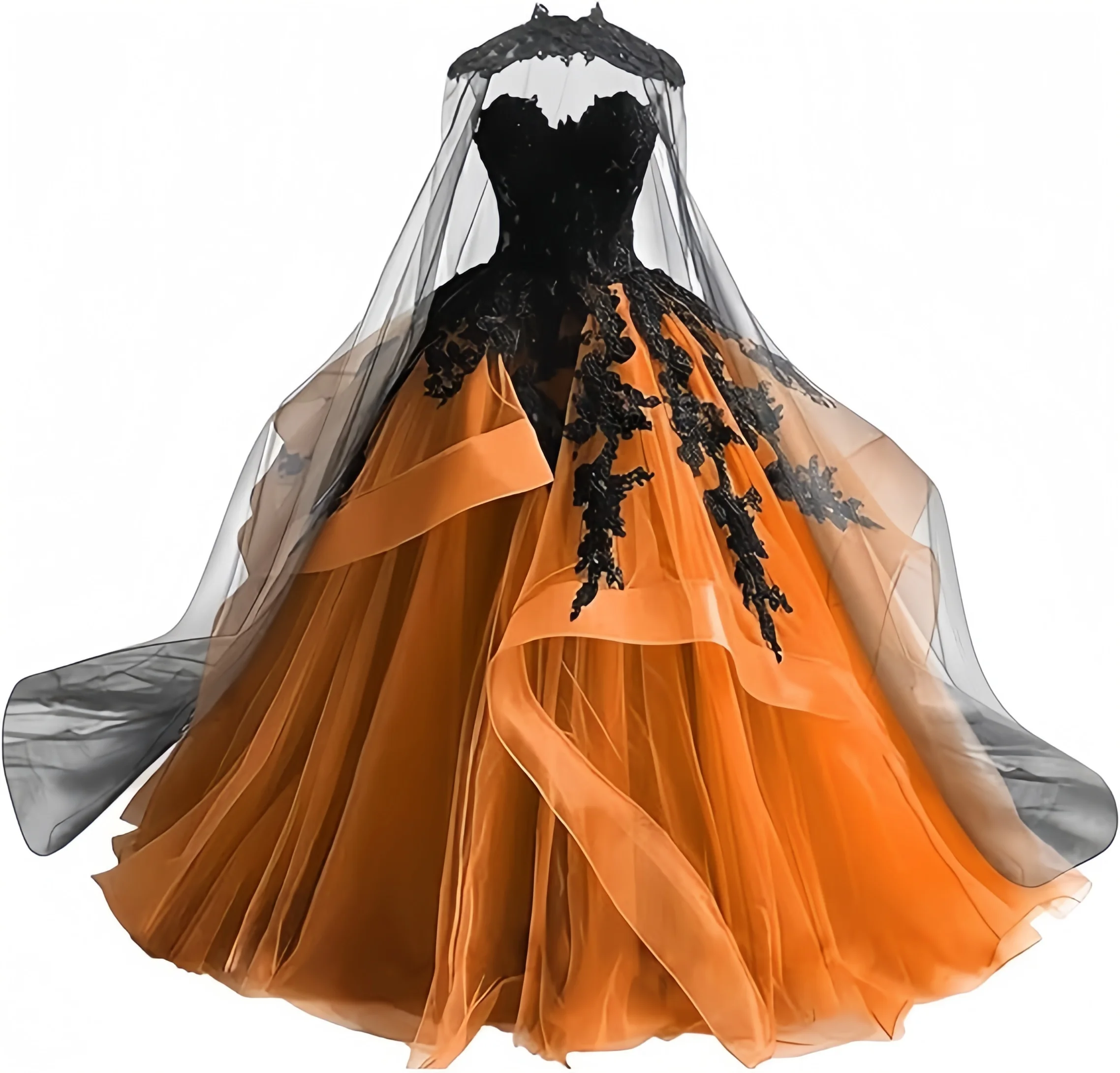 Gothic Victorian Tulle Wedding Dresses for Bride Black Lace Bridal Gowns Puffy Strapless Wedding Gown Dress with Cape