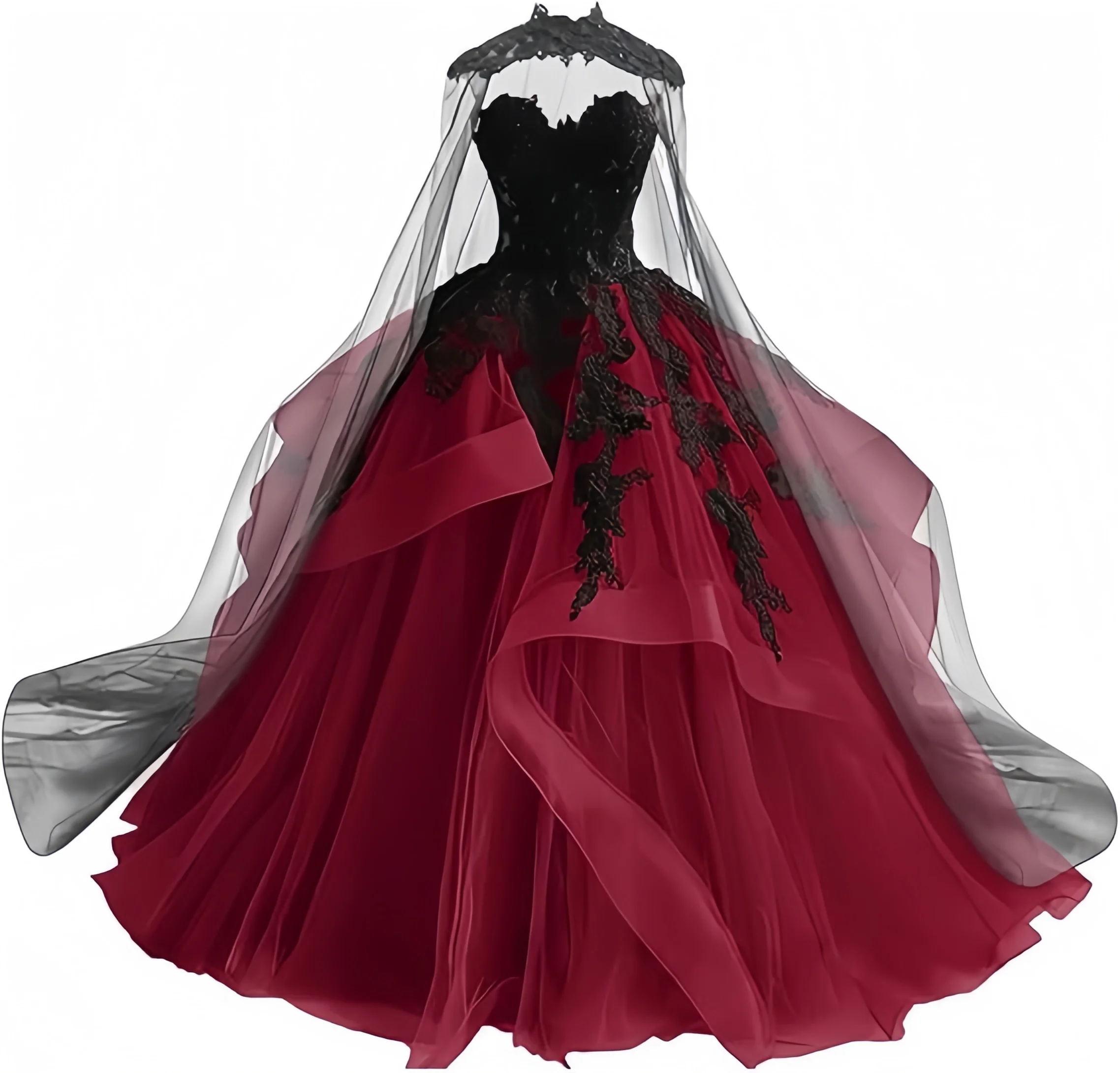 Gothic Victorian Tulle Wedding Dresses for Bride Black Lace Bridal Gowns Puffy Strapless Wedding Gown Dress with Cape