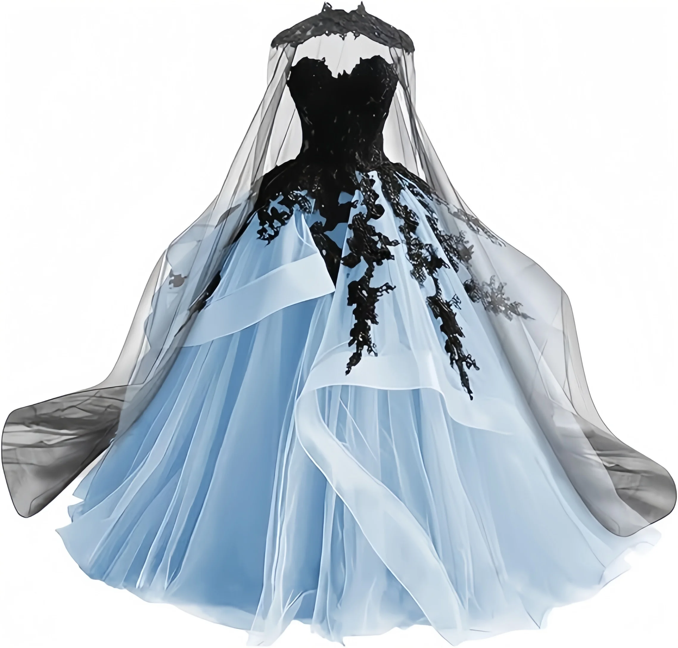 Gothic Victorian Tulle Wedding Dresses for Bride Black Lace Bridal Gowns Puffy Strapless Wedding Gown Dress with Cape
