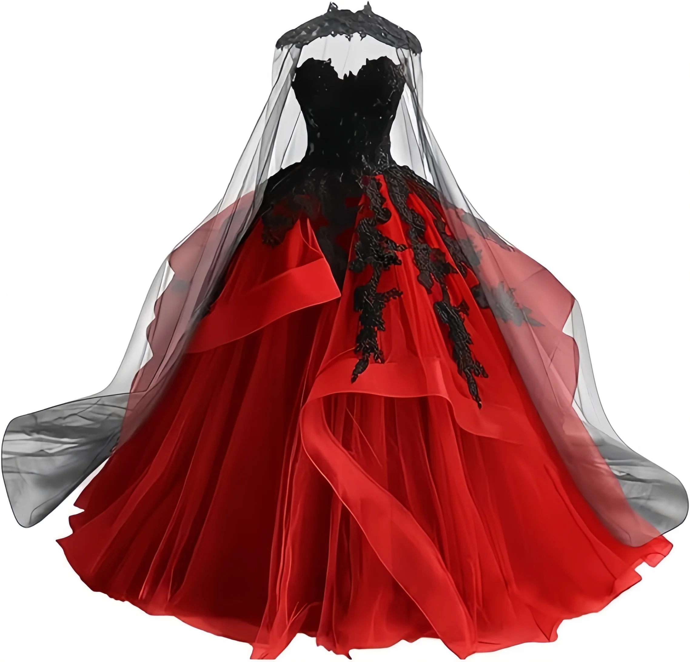 Gothic Victorian Tulle Wedding Dresses for Bride Black Lace Bridal Gowns Puffy Strapless Wedding Gown Dress with Cape