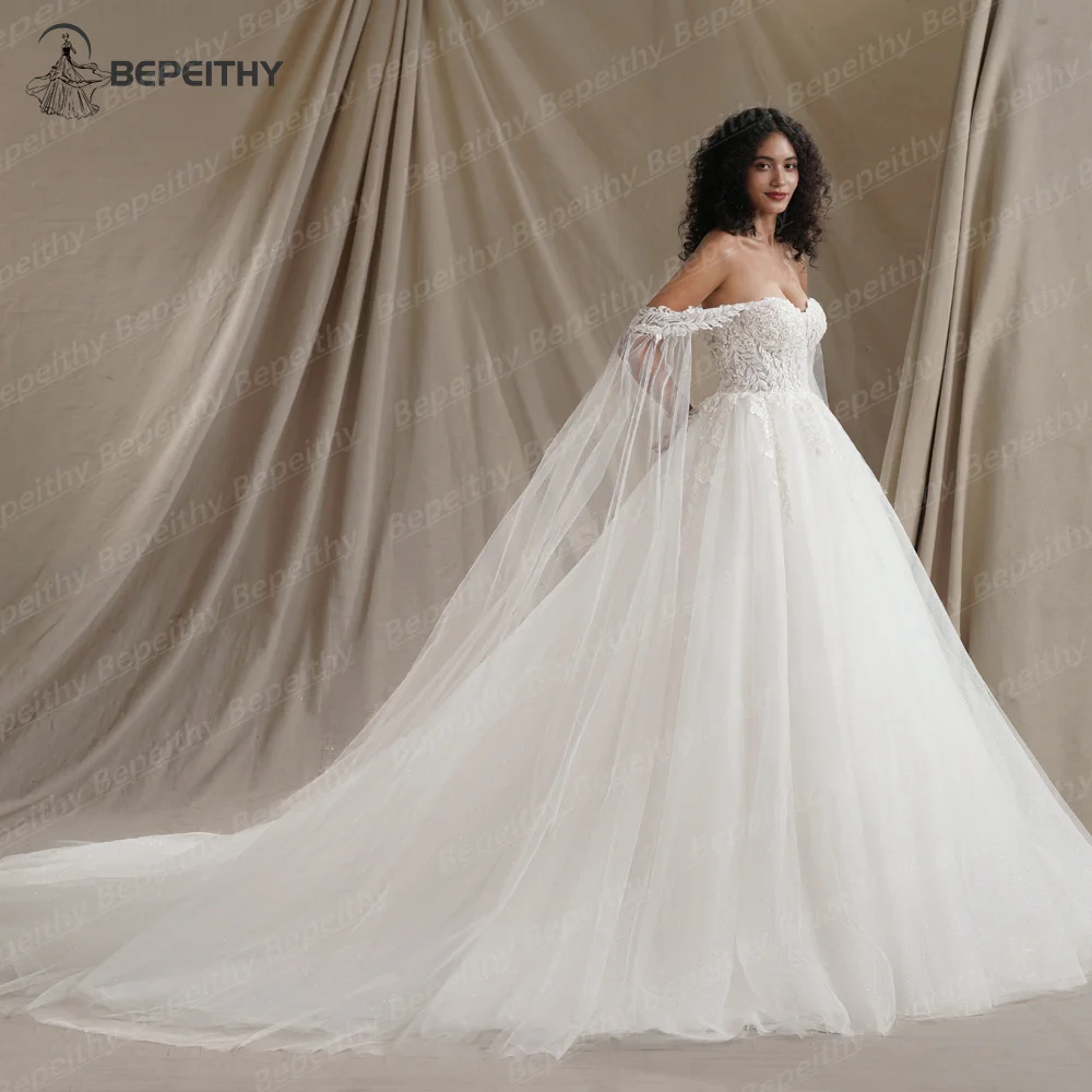 BEPEITHY Customized Sweetheart Glitter Princess Wedding Dresses For Women With Flown Bride Plus Size Ivory Bridal Ball Gown 2026