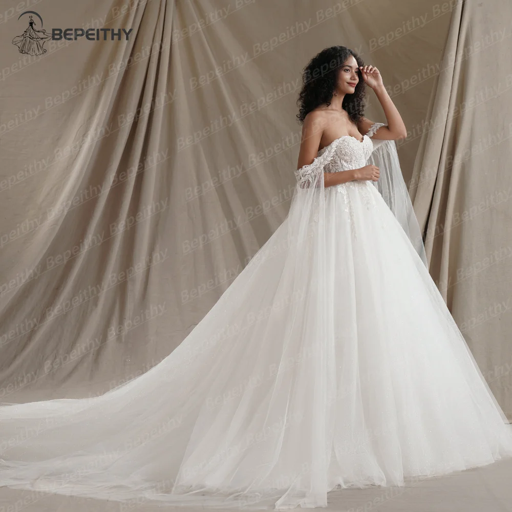 BEPEITHY Customized Sweetheart Glitter Princess Wedding Dresses For Women With Flown Bride Plus Size Ivory Bridal Ball Gown 2026