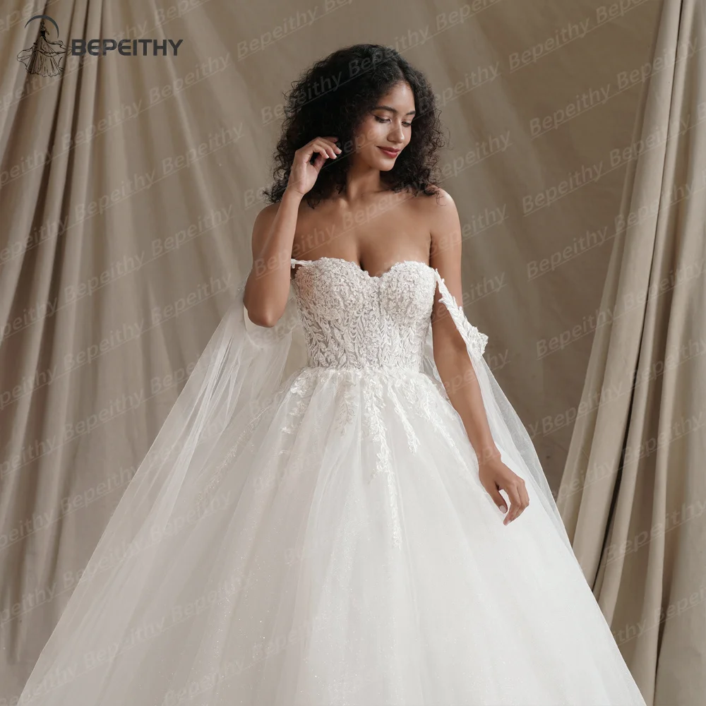 BEPEITHY Customized Sweetheart Glitter Princess Wedding Dresses For Women With Flown Bride Plus Size Ivory Bridal Ball Gown 2026