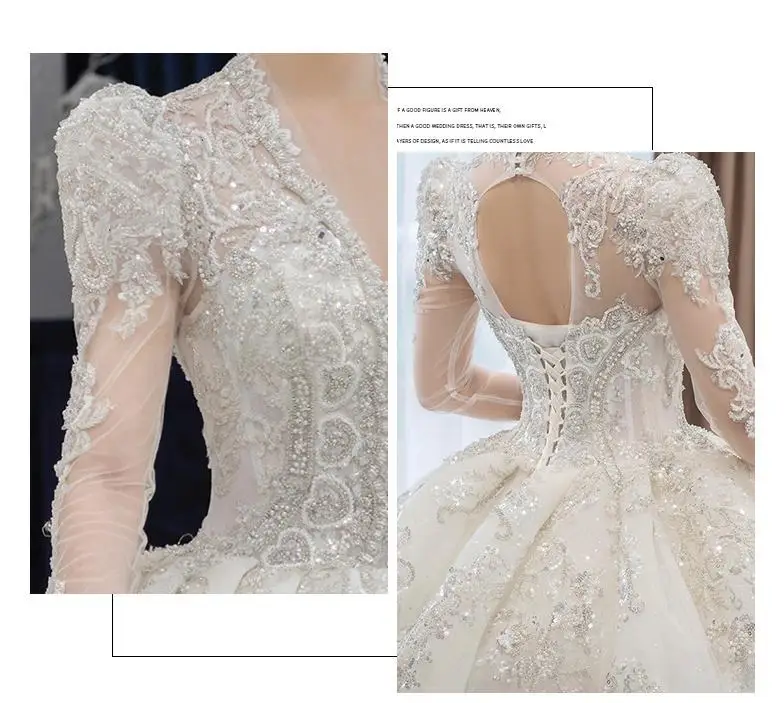 Customized Luxury Bedad Long Sleeve Winter Wedding Dress 2025 New V Neck Vestido De Noiva For Bride Gown Plus Size Floor Length