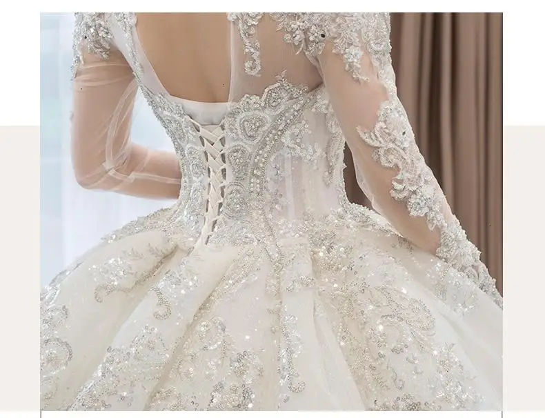Customized Luxury Bedad Long Sleeve Winter Wedding Dress 2025 New V Neck Vestido De Noiva For Bride Gown Plus Size Floor Length
