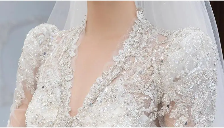 Customized Luxury Bedad Long Sleeve Winter Wedding Dress 2025 New V Neck Vestido De Noiva For Bride Gown Plus Size Floor Length