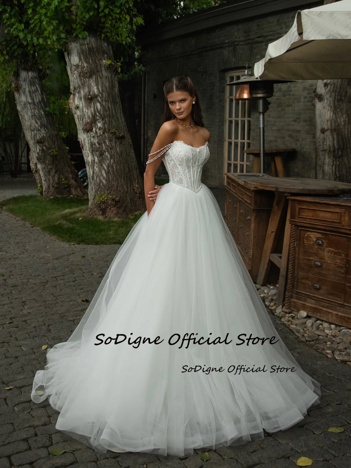 SoDigne A-line Lace/Tulle Wedding Dresses Off Shoulder Sleeveless Bridal Dress 2026 Bride Gown Vestidos De Novia Customized