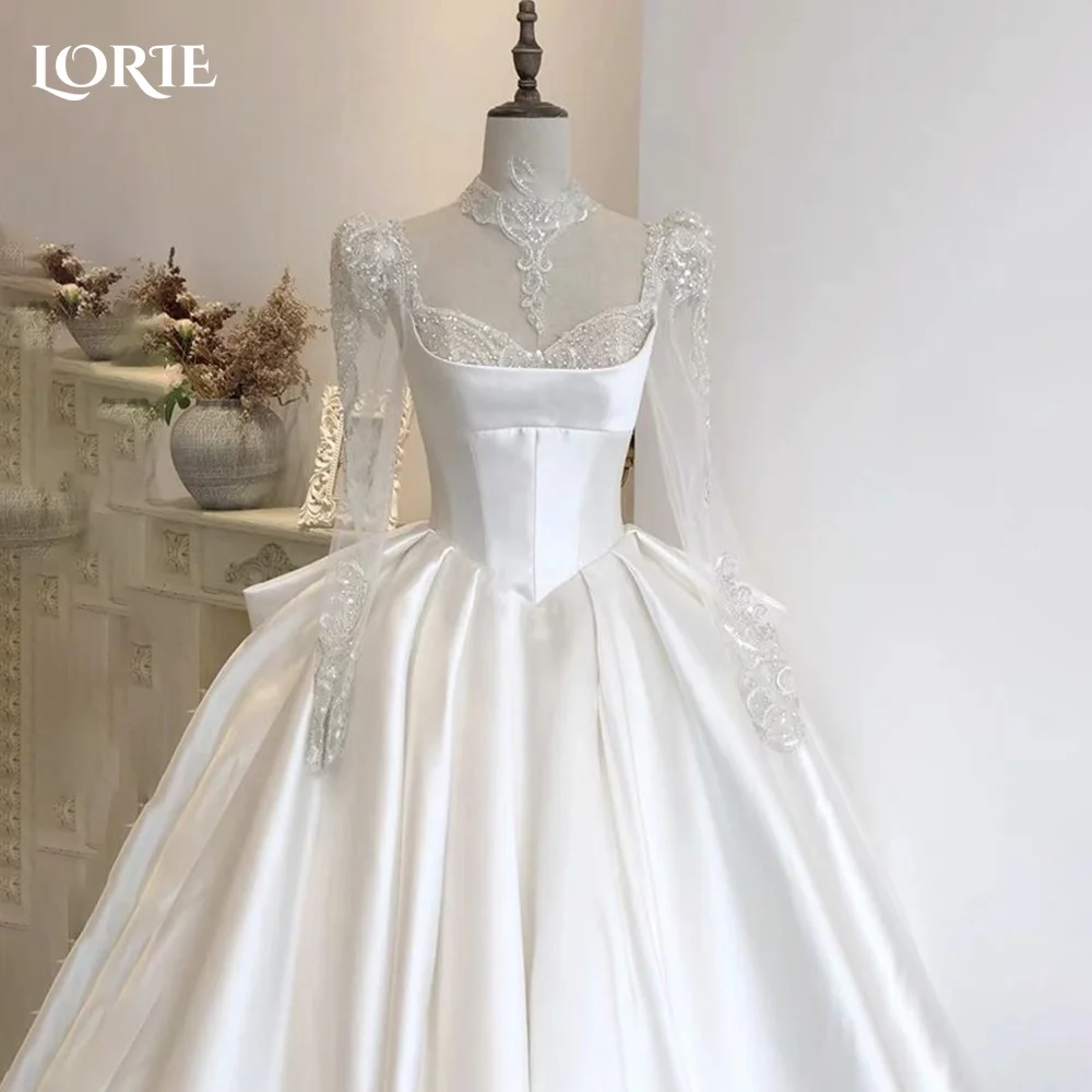 LORIE Vintage Wedding Dress A-Line Long Sleeve Ball Princess High Collar Bridal Gown V Corset Ball Bride Gown Customized2026