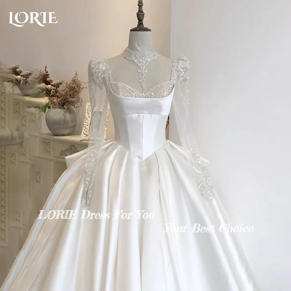 LORIE Vintage Wedding Dress A-Line Long Sleeve Ball Princess High Collar Bridal Gown V Corset Ball Bride Gown Customized2026