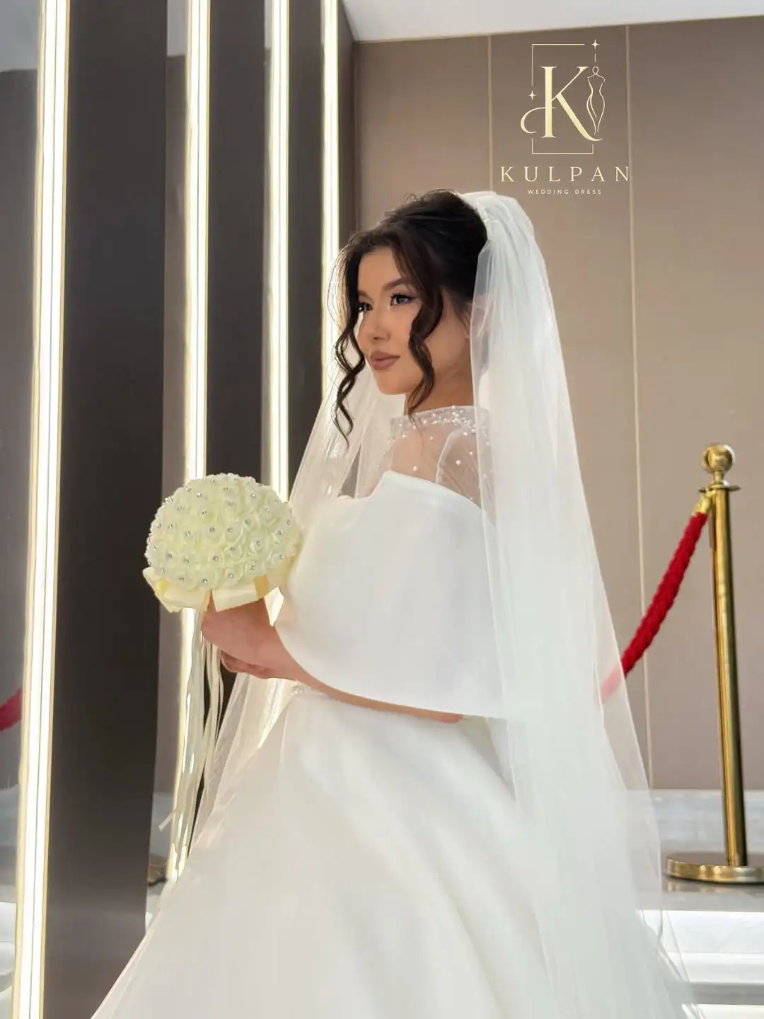 Customized Satin Ball Gown Wedding Dress Off Shoulder Cape Sleeve Pearl Sheer High Neck A Line Bridal Gown With Train We
