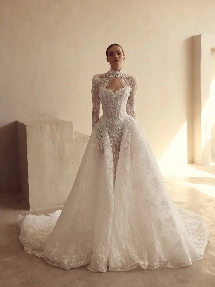 Vestido De Novia Princesa Lace Wedding Dress Vestidos Para Boda Por La Iglesia Vintage Long Sleeve Corset 2026 Elegante Dresses