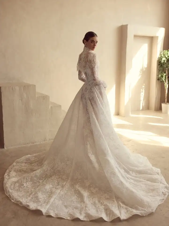 Vestido De Novia Princesa Lace Wedding Dress Vestidos Para Boda Por La Iglesia Vintage Long Sleeve Corset 2026 Elegante Dresses
