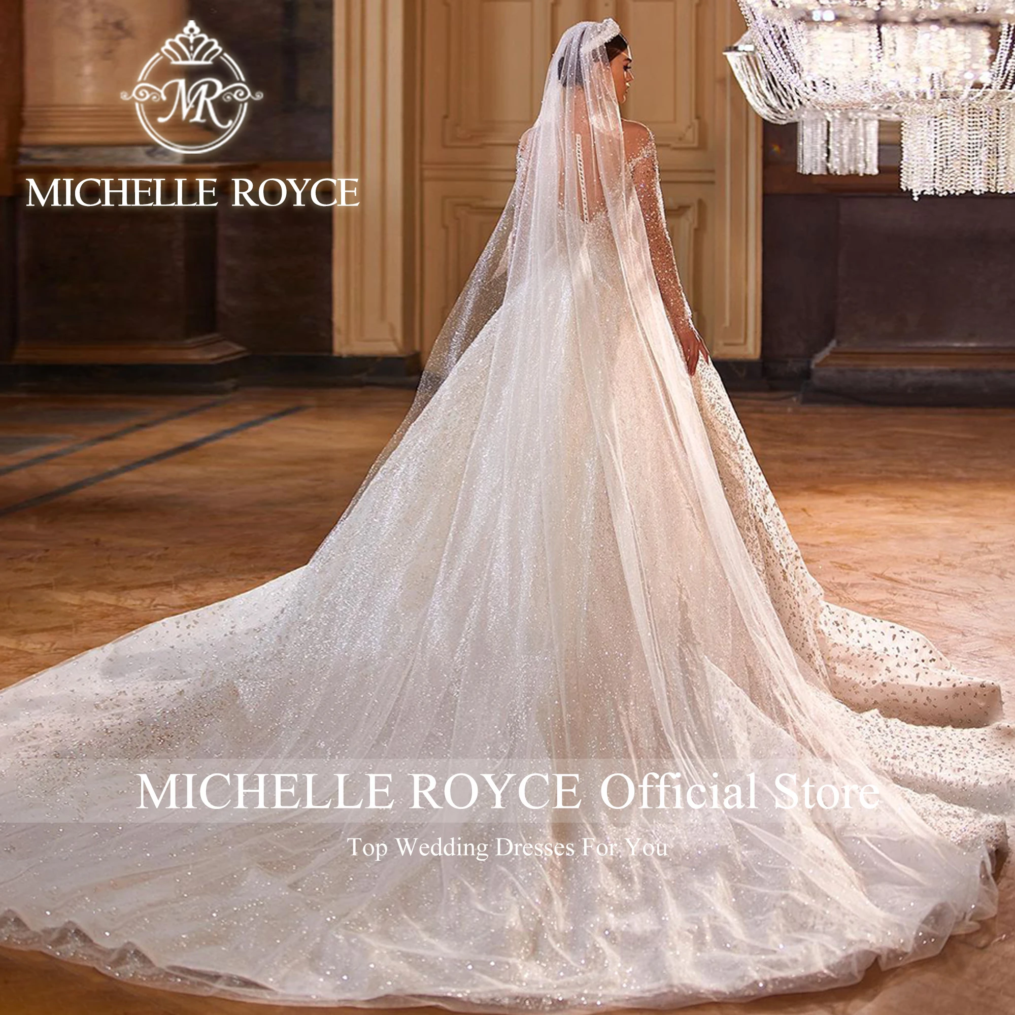 Michelle Royce Luxury Ball Gown Wedding Dresses For Women Shining Beading Princess Backless Wedding Gown Vestidos De Novia