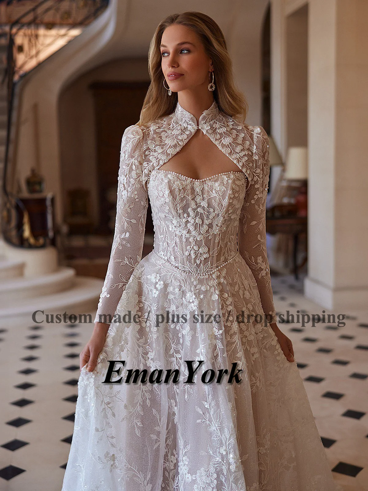 EmanY Delicate Wedding Dresses for Women with Appliques A-line Sleeveless Lace up Pleat Robe De Soiree De Mariage Customized