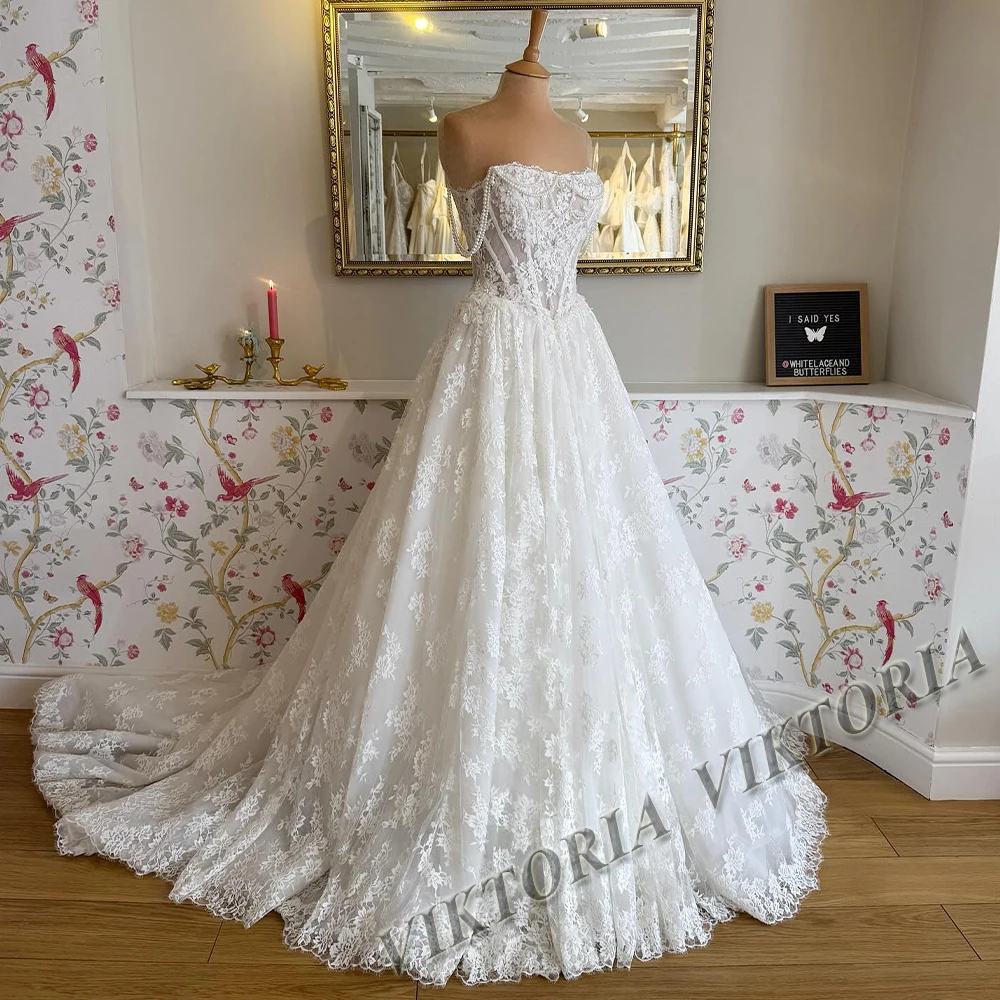 VIKTORIA Princess Pearls Wedding Dresses For Woman Bridal A-LINE Off the Shoulder Lace Appliques Vestidos De Novia Custom Made