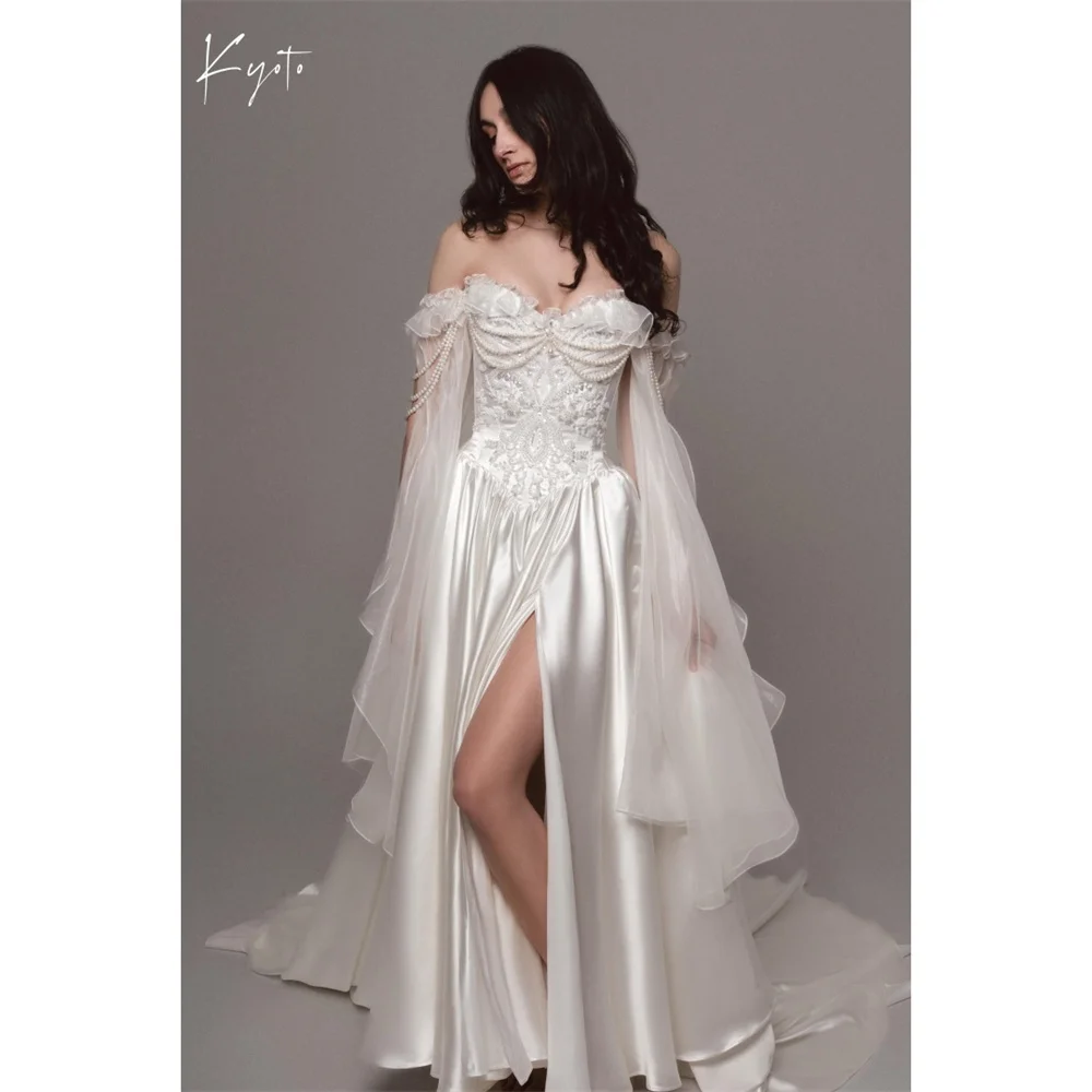 Kyoto Off The Shoulder Customized Off-white Wedding Dresses Side High Split vestidos de noche Chic A-Line robe de mariée 2026