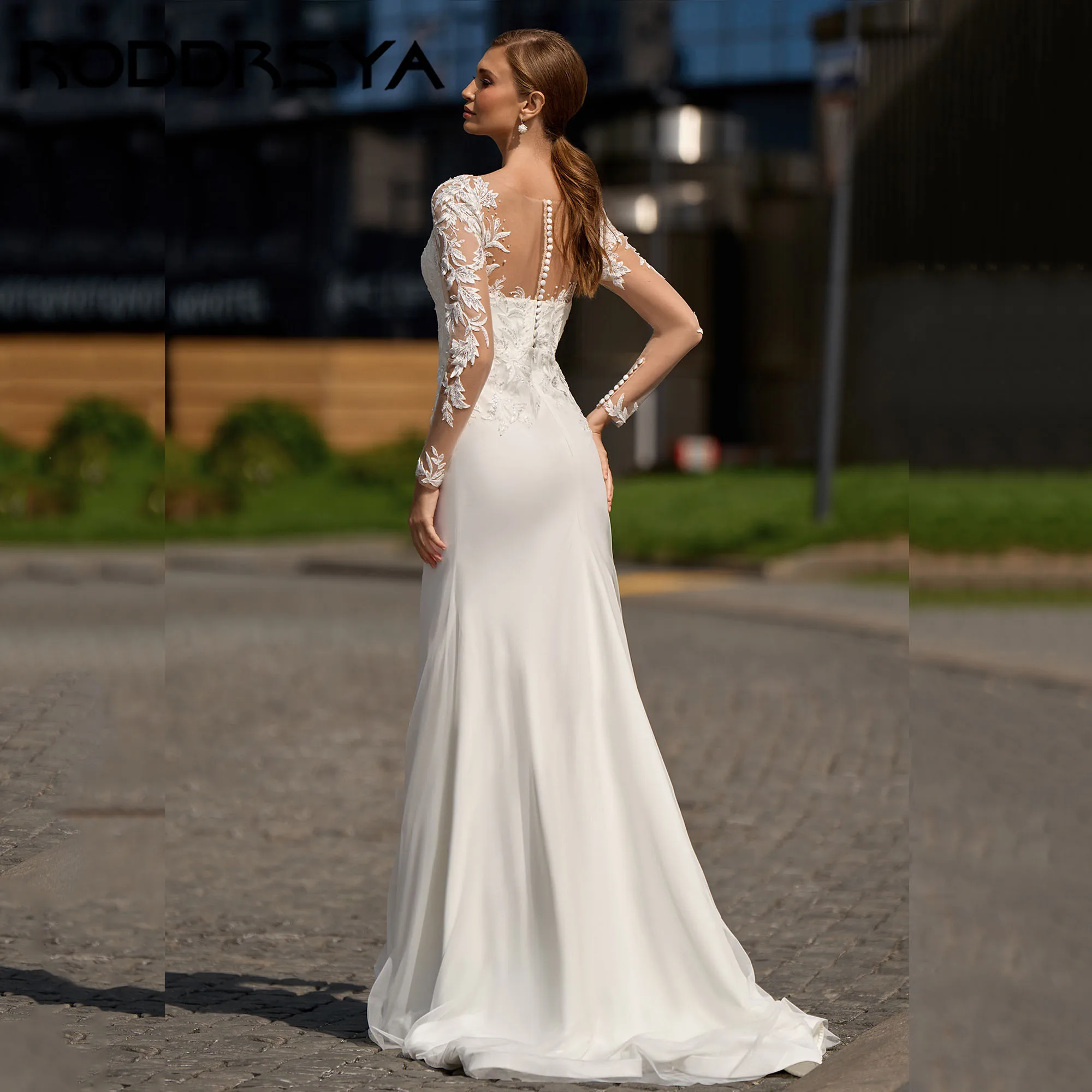 RODDRSYA Mermaid Classic Bride Dress Long sleeves Chiffon Appliques Wedding Gowns Elegant Back Button robe de mariée Customized