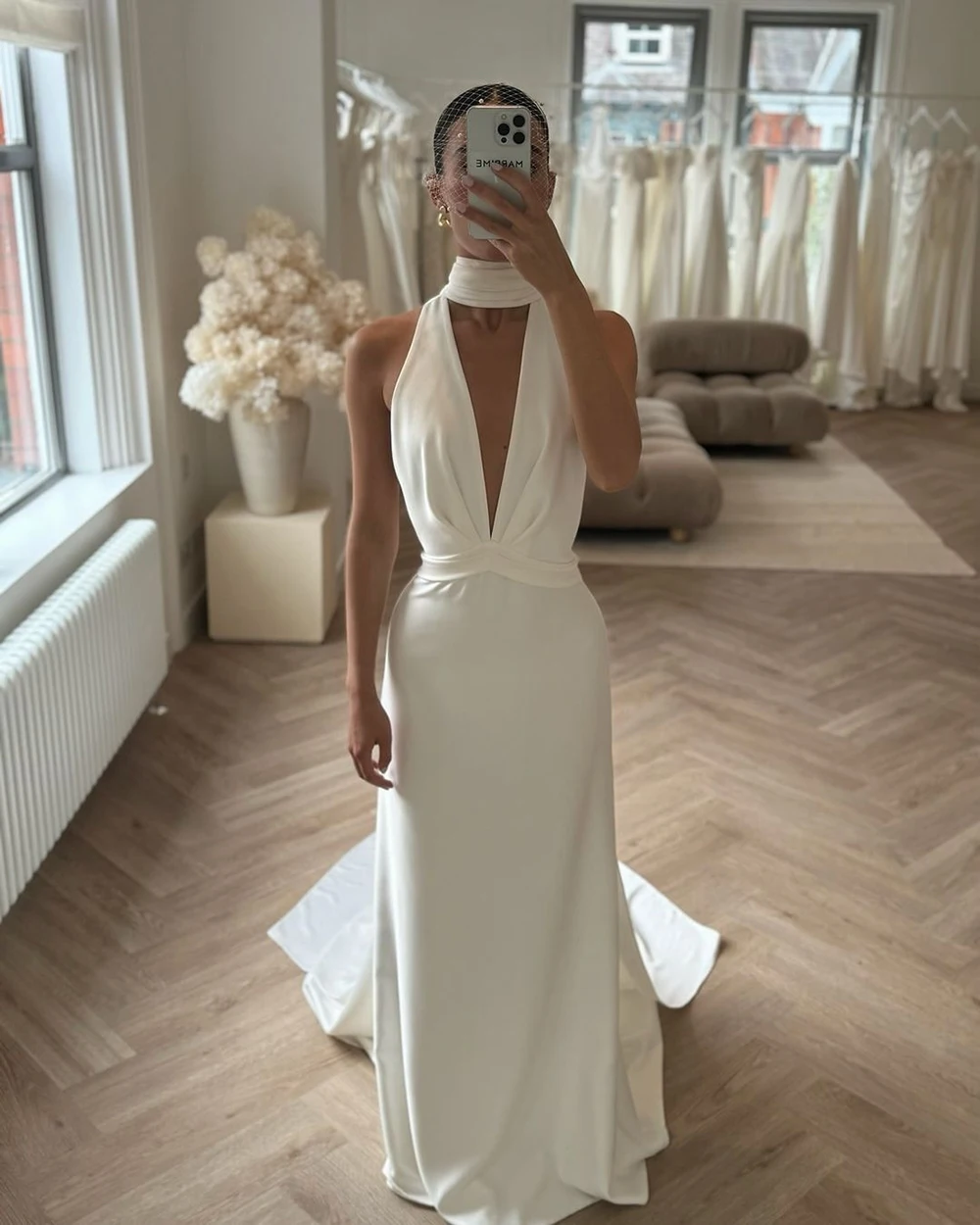 Msikoods Civil Wedding Dress Women Halter Backless Sexy Bridal Dress Mermaid Wedding Party Dress Women Bridal Gown Customized