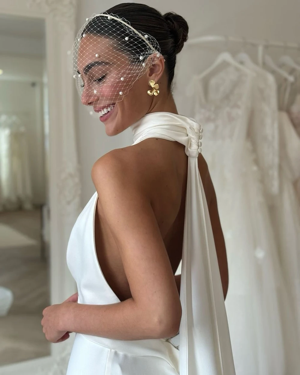 Msikoods Civil Wedding Dress Women Halter Backless Sexy Bridal Dress Mermaid Wedding Party Dress Women Bridal Gown Customized