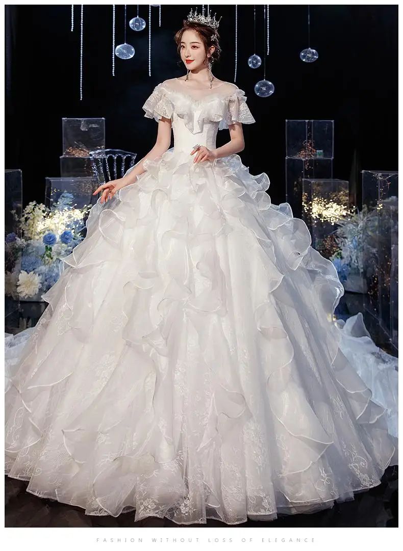 Wedding Dress 2021 Gryffon Luxury Lace Wedding Gown With Train Ball Gown Classic Cap Sleeve Princess Dresses Plus Customize