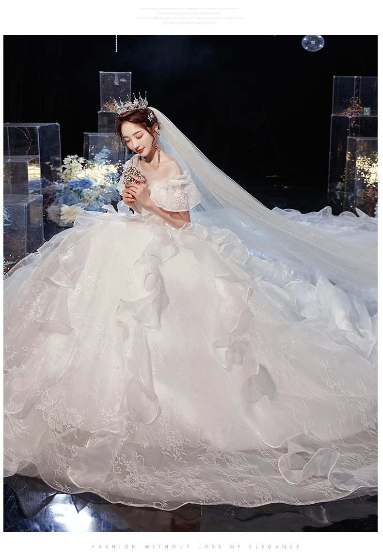 Wedding Dress 2021 Gryffon Luxury Lace Wedding Gown With Train Ball Gown Classic Cap Sleeve Princess Dresses Plus Customize