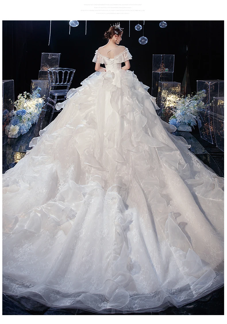 Wedding Dress 2021 Gryffon Luxury Lace Wedding Gown With Train Ball Gown Classic Cap Sleeve Princess Dresses Plus Customize