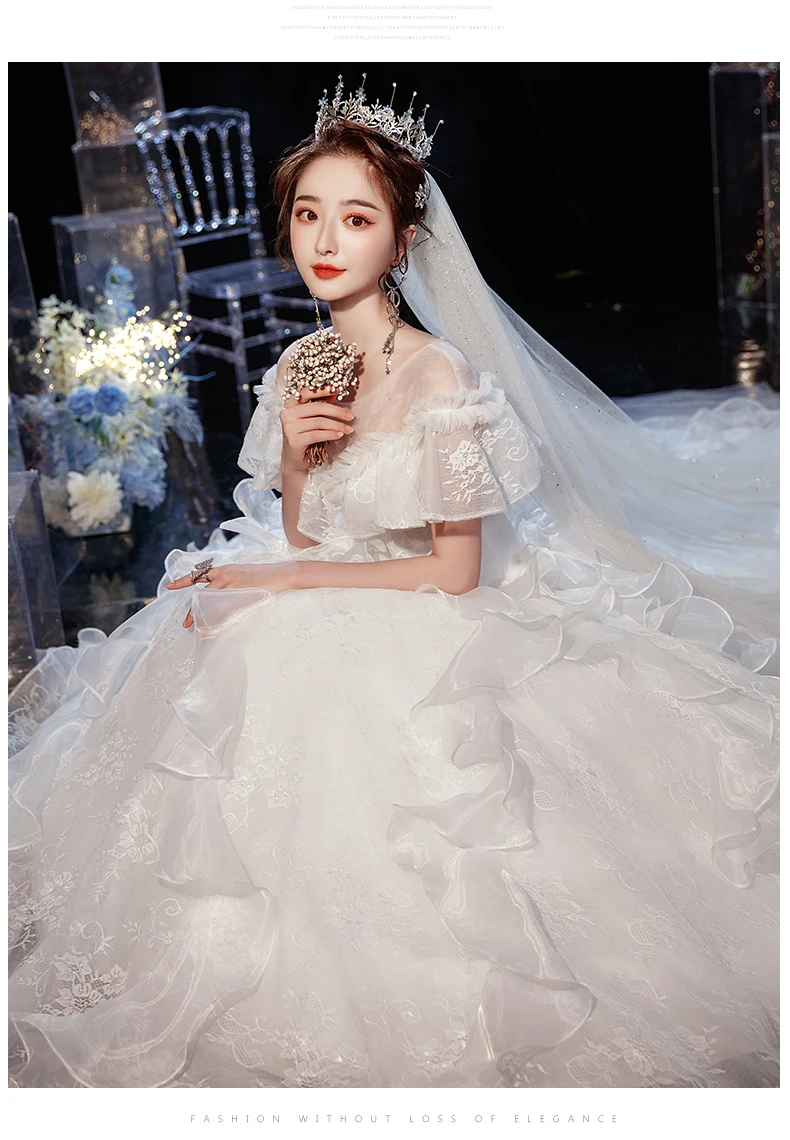 Wedding Dress 2021 Gryffon Luxury Lace Wedding Gown With Train Ball Gown Classic Cap Sleeve Princess Dresses Plus Customize