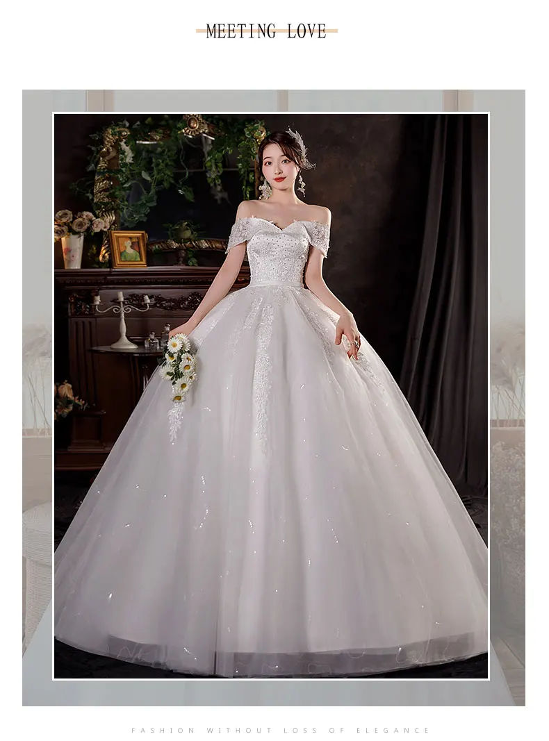New Off The Shoulder Lace Wedding Dress Applique Bride Dress With Train Ball Gown Princess Classic Wedding Gowns Customized