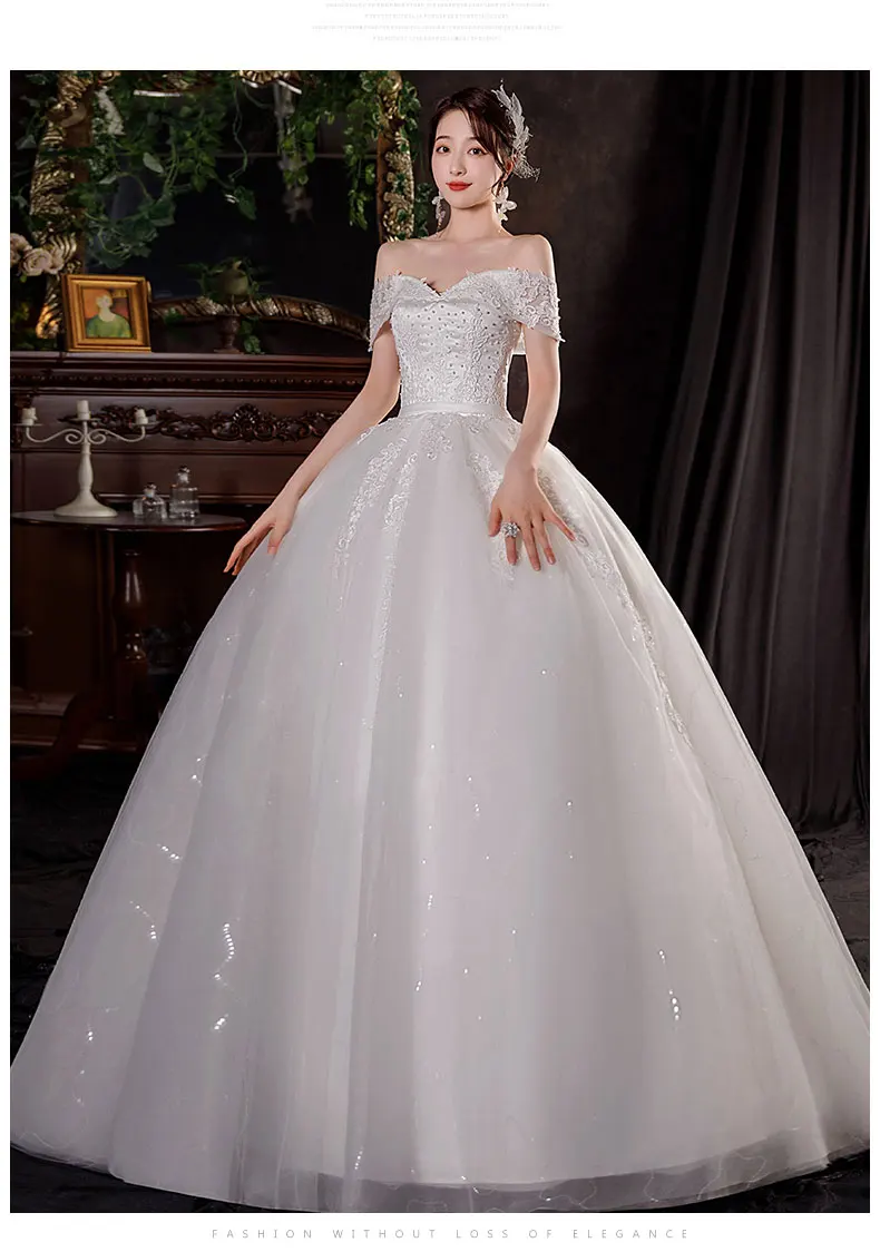 New Off The Shoulder Lace Wedding Dress Applique Bride Dress With Train Ball Gown Princess Classic Wedding Gowns Customized