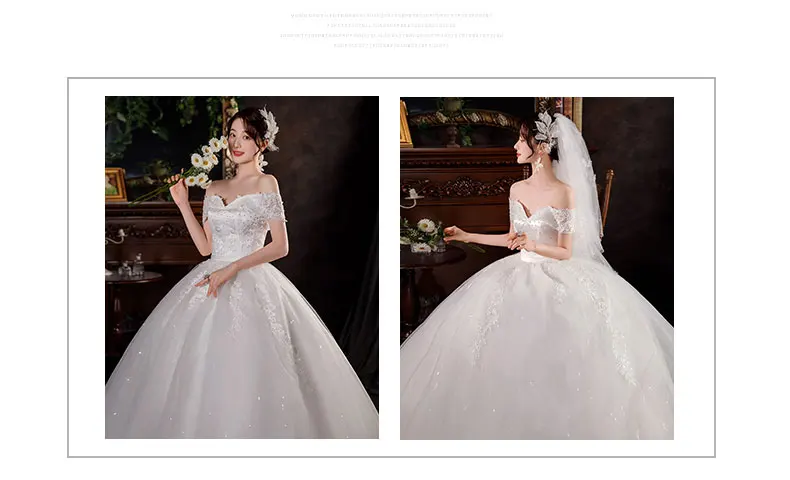 New Off The Shoulder Lace Wedding Dress Applique Bride Dress With Train Ball Gown Princess Classic Wedding Gowns Customized