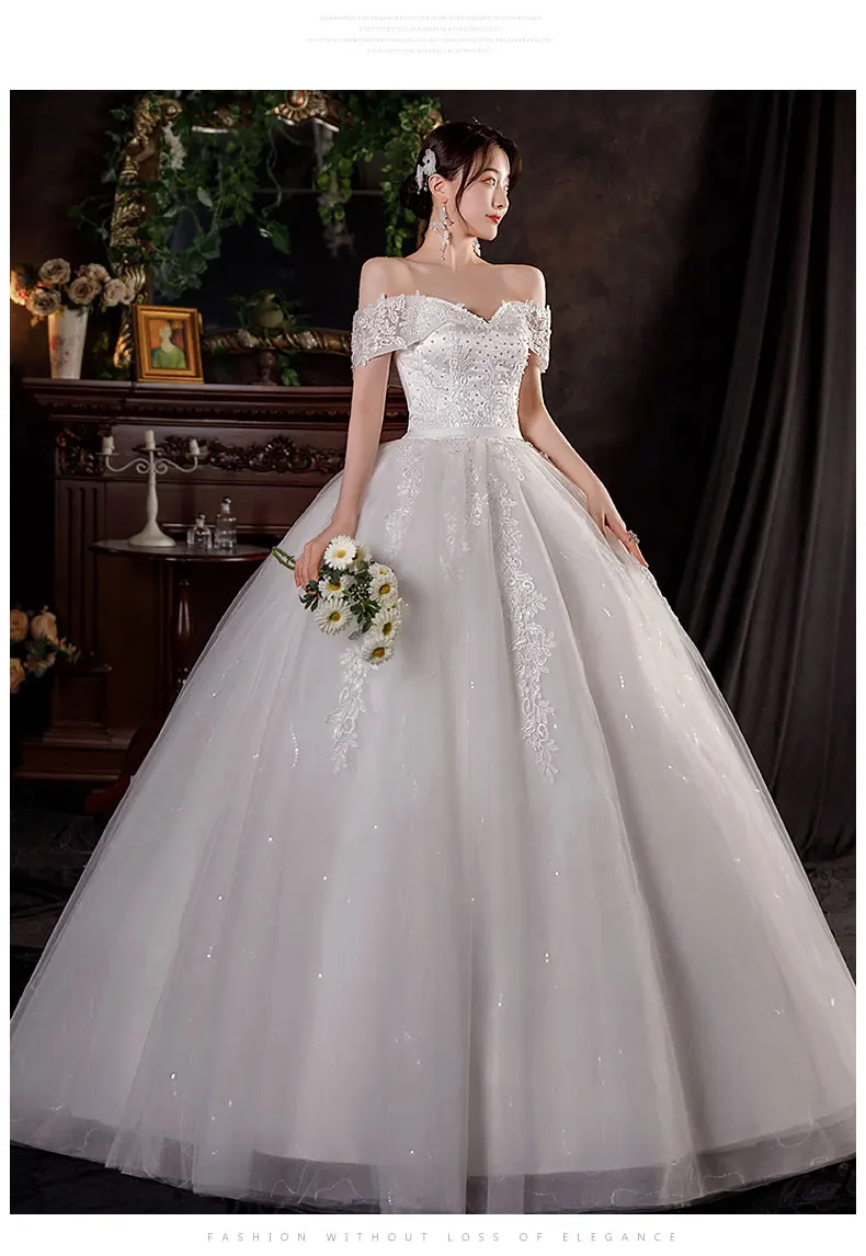 New Off The Shoulder Lace Wedding Dress Applique Bride Dress With Train Ball Gown Princess Classic Wedding Gowns Customized