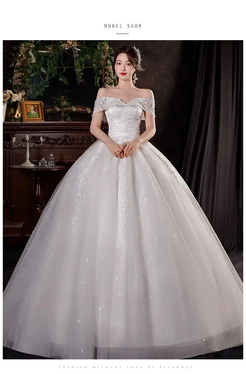 New Off The Shoulder Lace Wedding Dress Applique Bride Dress With Train Ball Gown Princess Classic Wedding Gowns Customized
