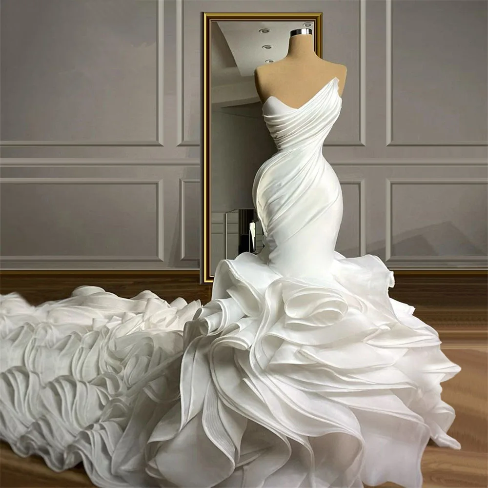 Luxury African Wedding Dresses for Bride 2026 Mermaid Ruffles Long Train Dubai Woman Bridal Gowns Plus Size Vestido De Novia