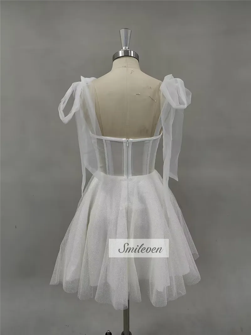 Smileven Short Wedding Dress A Line Sweetheart Neck Shiny Glitter Bride Dresses Mini Bows Strap Vestido de novia 2024 Customized