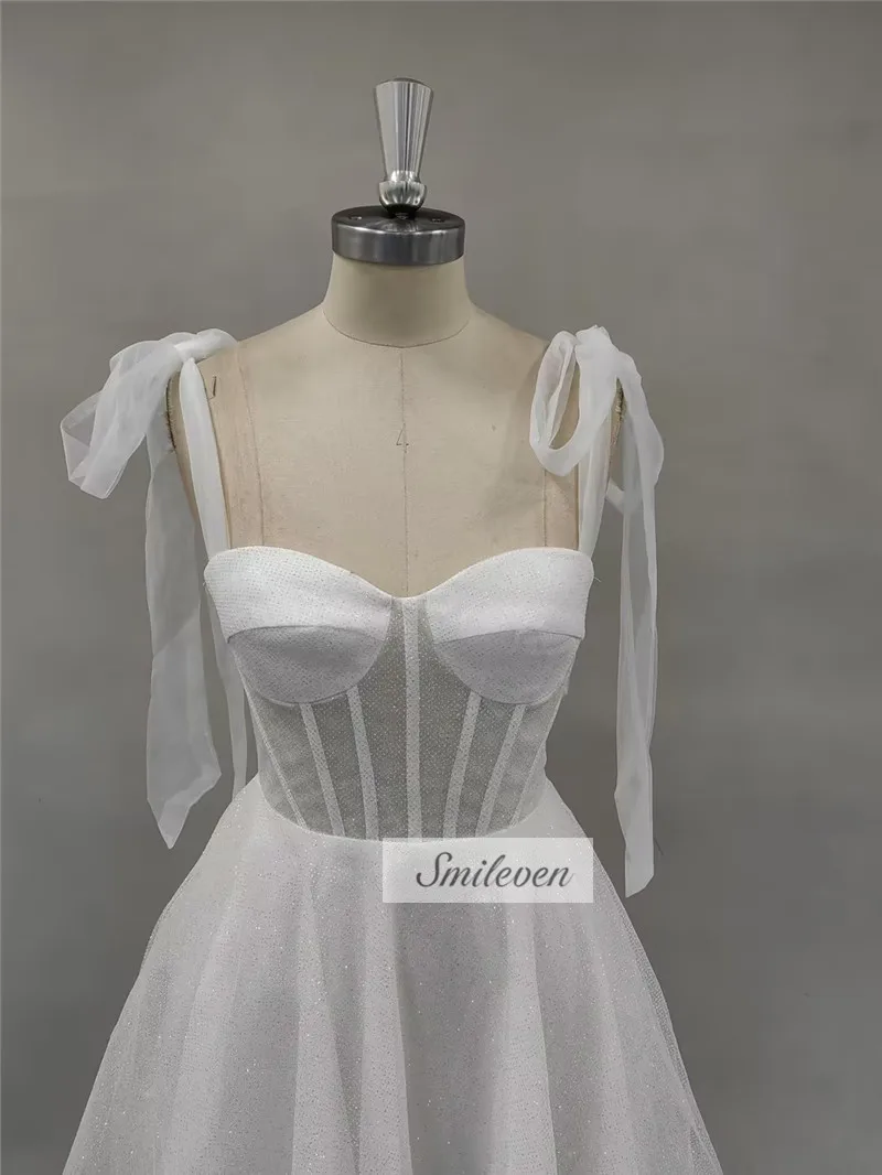Smileven Short Wedding Dress A Line Sweetheart Neck Shiny Glitter Bride Dresses Mini Bows Strap Vestido de novia 2024 Customized
