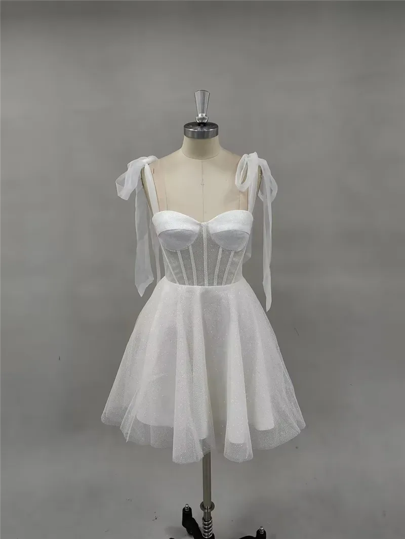 Smileven Short Wedding Dress A Line Sweetheart Neck Shiny Glitter Bride Dresses Mini Bows Strap Vestido de novia 2024 Customized