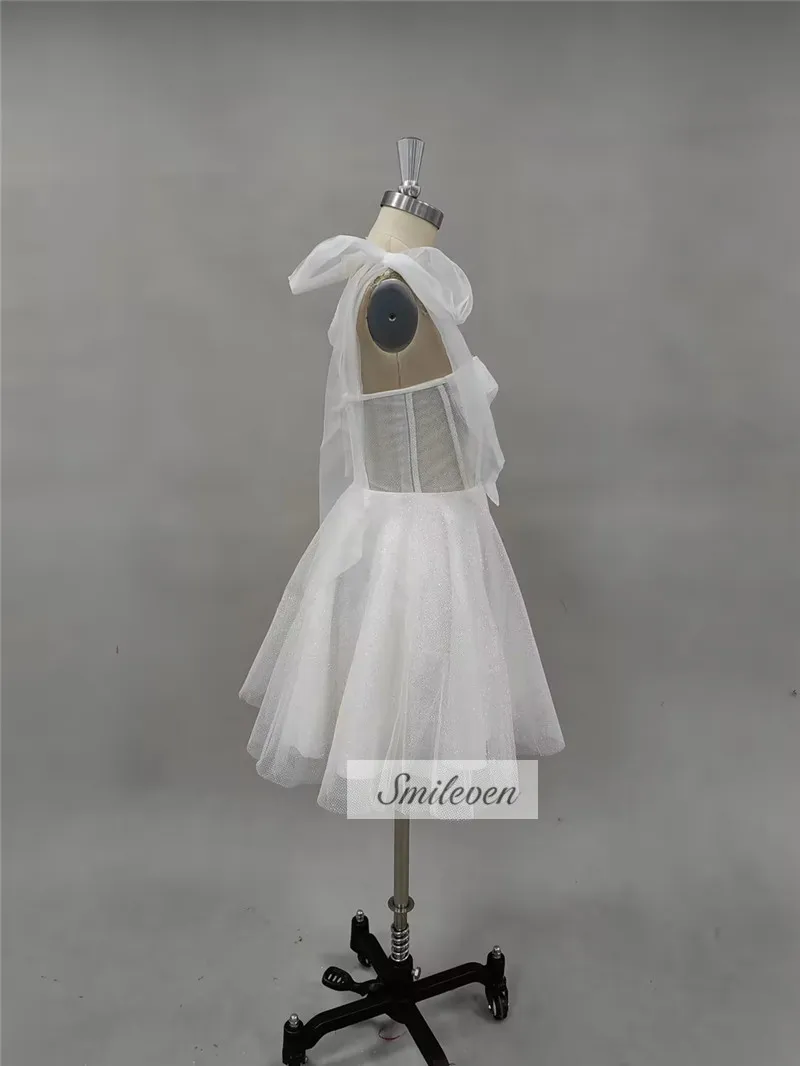 Smileven Short Wedding Dress A Line Sweetheart Neck Shiny Glitter Bride Dresses Mini Bows Strap Vestido de novia 2024 Customized