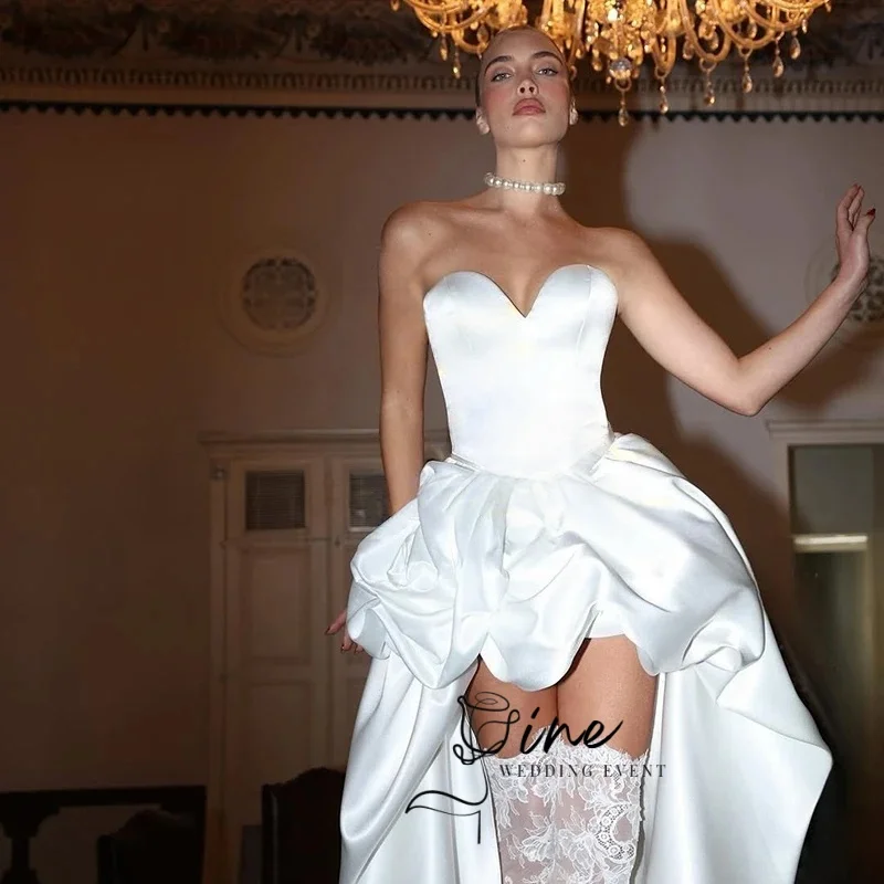 Oine Sexy Sweetheart Collar Stain Hi-Lo Wedding Dress Simple Sleeveless Court Length Pleated Open Back Gowns 2026 Customized