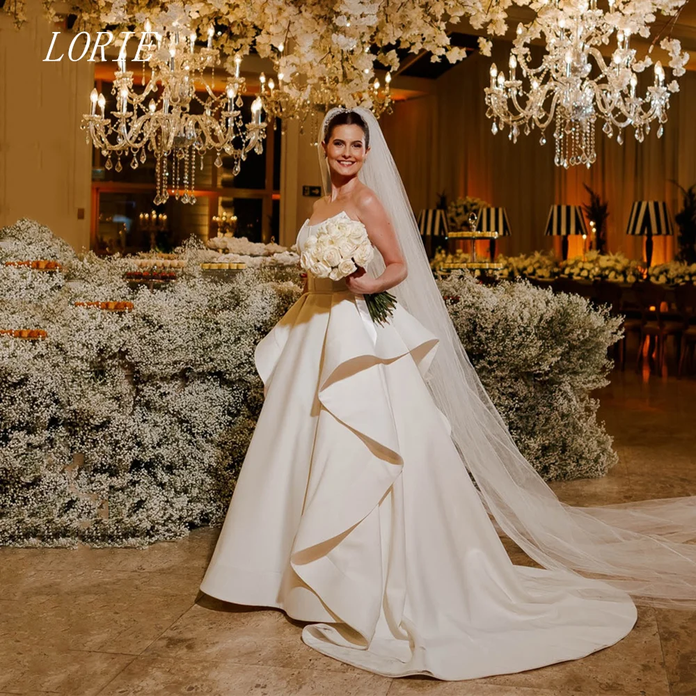 LORIE Luxury Sleeveless A Line Wedding Dress Strapless Bridal Dresses Fitted At The Waist Wedding Gown Customized 2026