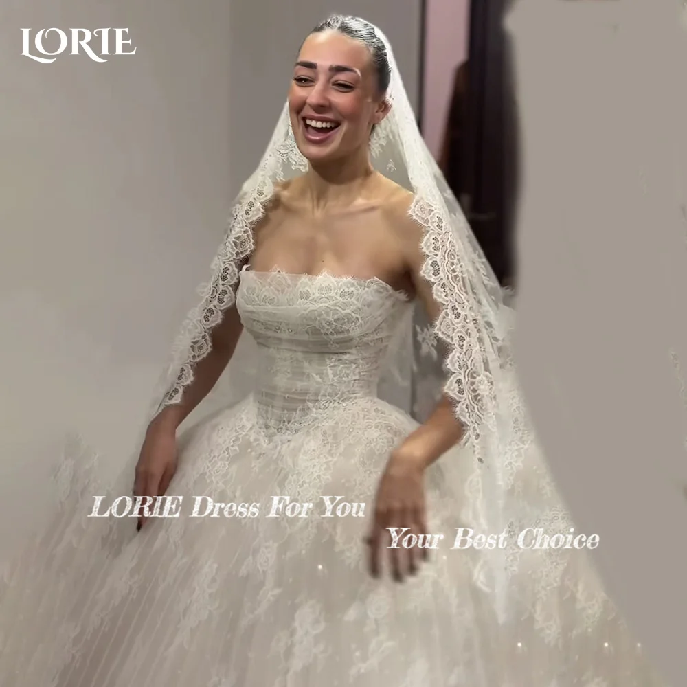 LORIE Sexy Lace Strapless Wedding Dresses Pleats Appliques Sweetheart A-Line Lace Customized Plus Bridal Gown vestidos de novia