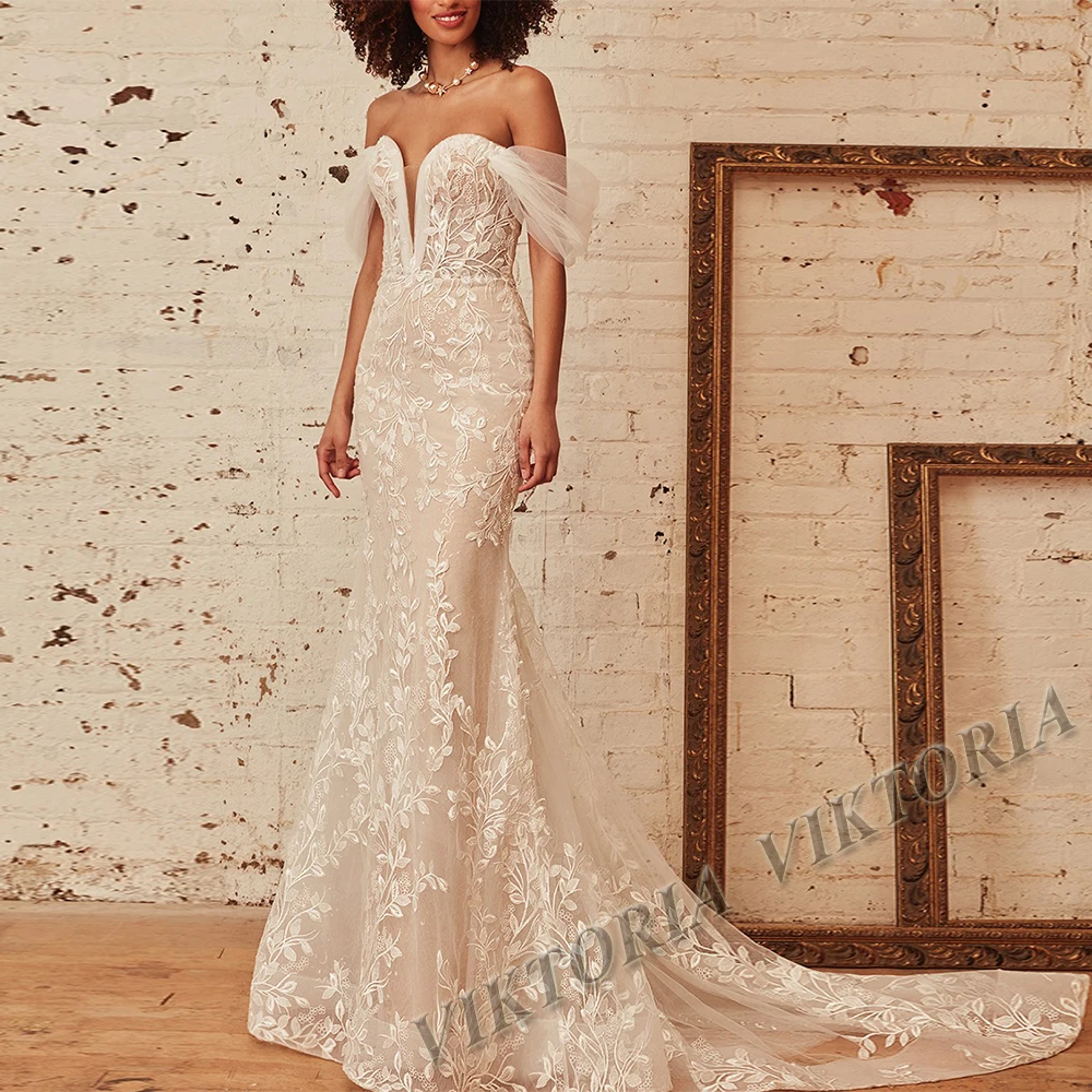 VIKTORIA Charming Beads Wedding Dresses For Woman Bridal Off the Shoulder A-LINE Sweetheart Tulle Robe De Mariée Customized