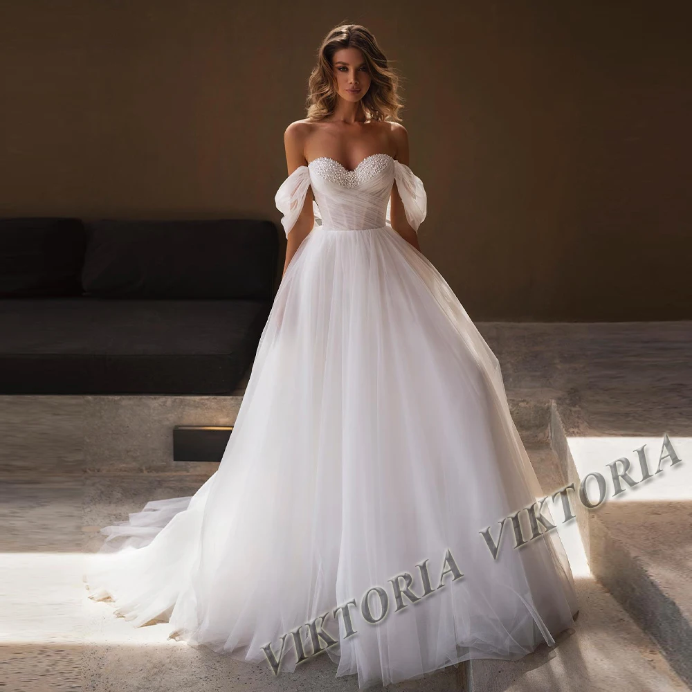 VIKTORIA Charming Beads Wedding Dresses For Woman Bridal Off the Shoulder A-LINE Sweetheart Tulle Robe De Mariée Customized