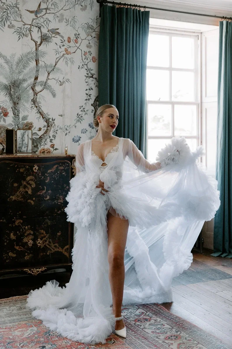 Ruffles Boho Bride Robe Nightgown Bridal Gowns Photo Shoot Maternity Dressing Gown For Photography Wedding Jacket Customized