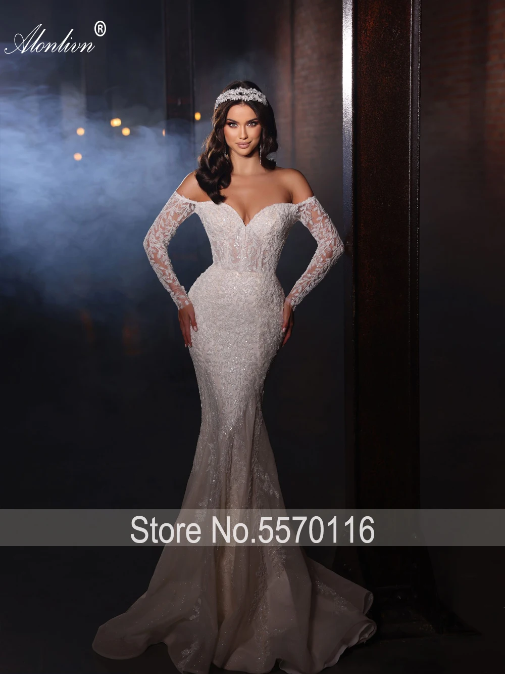 Alonlivn Luxurious Embroidery 2 In 1 Mermaid Bridal Gown Beading Appliques Lace Off Shoulder Sleeves Sweetheart Wedding Dress