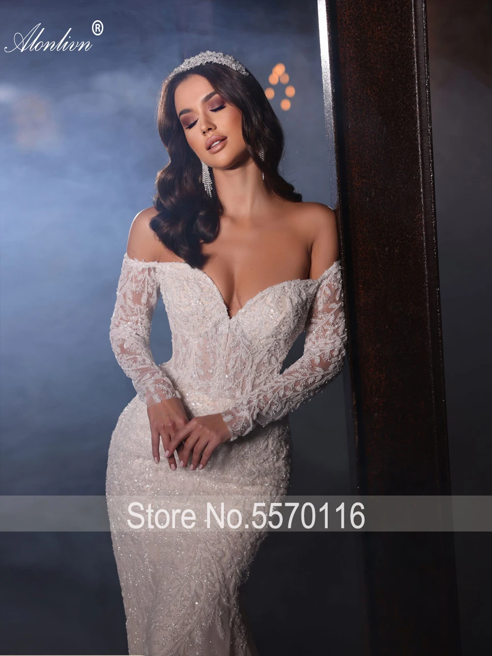 Alonlivn Luxurious Embroidery 2 In 1 Mermaid Bridal Gown Beading Appliques Lace Off Shoulder Sleeves Sweetheart Wedding Dress